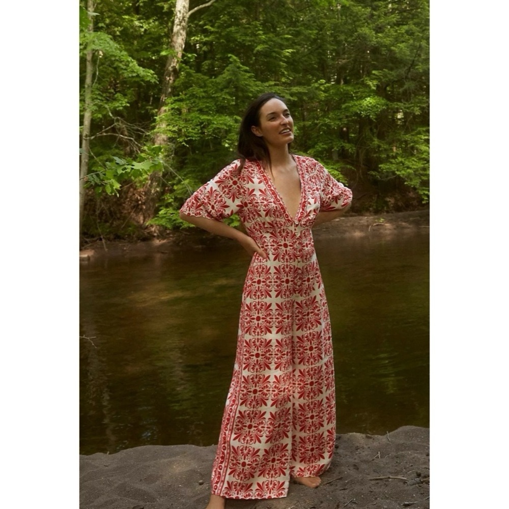 Farm Rio Anthropologie Carmina Button Front Jumpsuit